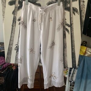 Johnny Was white linen pants with embroidery